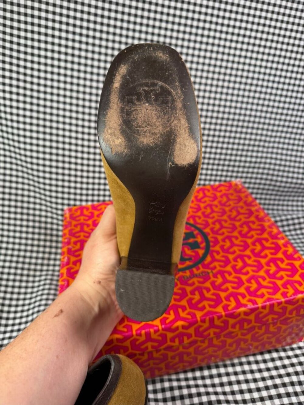 Tory Burch Arelia Kiltie Pump Heels 7.5M Viccoc Brown Suede Leather Tassel Block - Picture 8 of 9